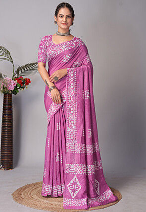 Batik Printed Cotton Saree in Pink