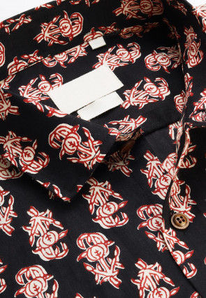 Block Printed Cotton Shirt in Black