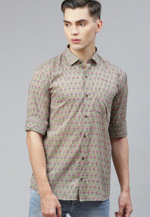 Block Printed Cotton Shirt in Fawn