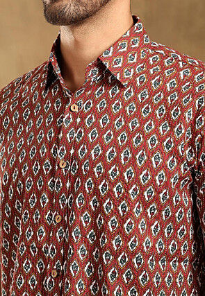 Block Printed Cotton Shirt in Maroon