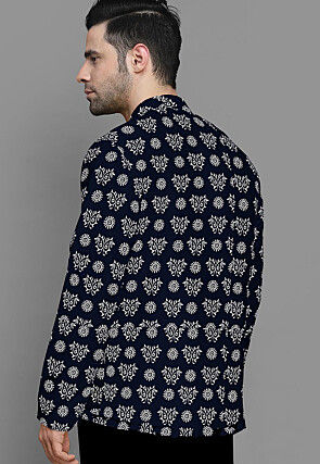 Block Printed Cotton Short Kurta in Black