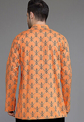 Block Printed Cotton Short Kurta in Dark Peach