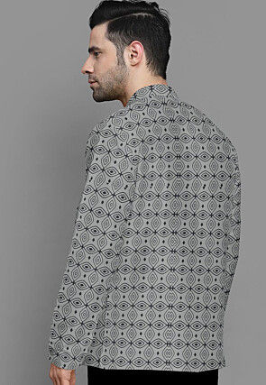 Block Printed Cotton Short Kurta in Grey