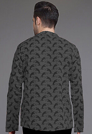 Block Printed Cotton Short Kurta in Grey