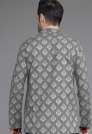 Block Printed Cotton Short Kurta in Grey