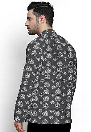 Block Printed Cotton Short Kurta in Grey