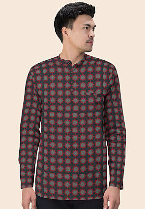 Block Printed Cotton Short Kurta in Grey