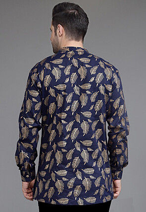 Block Printed Cotton Short Kurta in Navy Blue