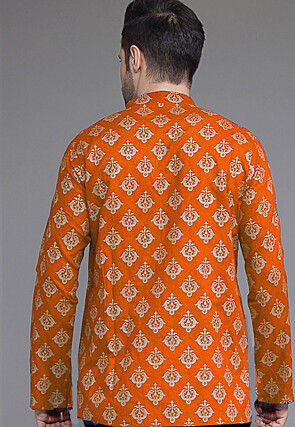 Block Printed Cotton Short Kurta in Orange