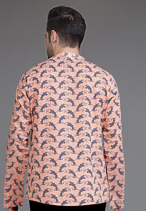 Block Printed Cotton Short Kurta in Peach