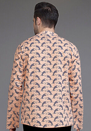 Block Printed Cotton Short Kurta in Peach