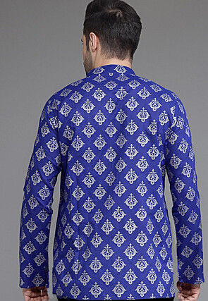 Block Printed Cotton Short Kurta in Royal Blue