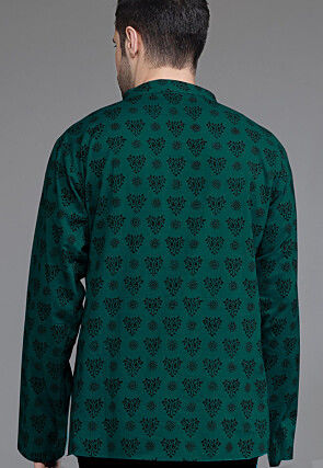 Block Printed Cotton Short Kurta in Turquoise