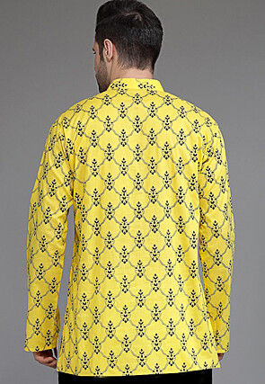 Block Printed Cotton Short Kurta in Yellow