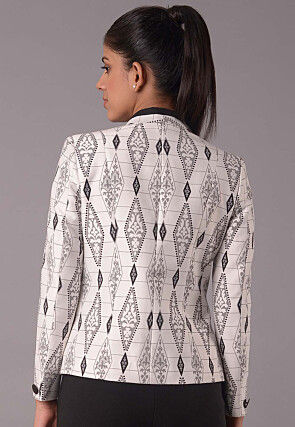 Block Printed Cotton Silk Jacket in Off White