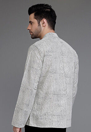 Block Printed Cotton Silk Short Kurta in Off White