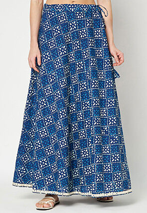 Block Printed Cotton Skirt in Royal Blue