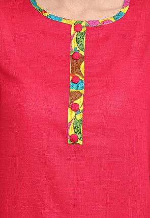 Block Printed Cotton Slub Pakistani Suit in Fuchsia