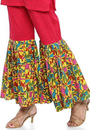 Block Printed Cotton Slub Pakistani Suit in Fuchsia