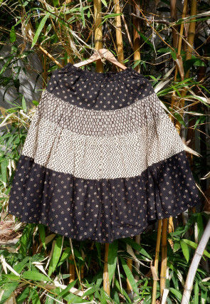 Block Printed Cotton Kids Tiered Skirt in Black and Beige
