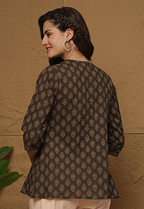 Block Printed Cotton Top in Dark Brown