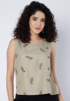 Block Printed Cotton Top in Fawn
