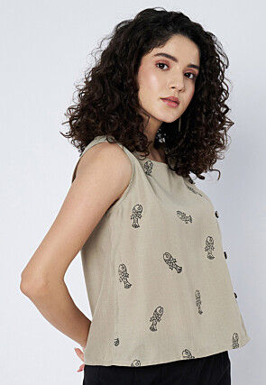 Block Printed Cotton Top in Fawn