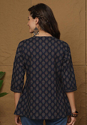 Block Printed Cotton Top in Navy Blue