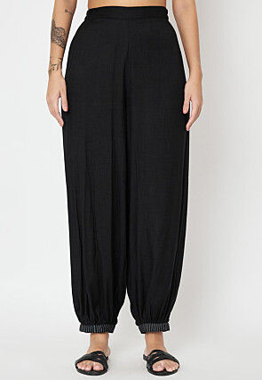 Block Printed Cotton Trouser in Black