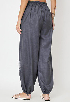 Block Printed Cotton Trouser in Dark Grey