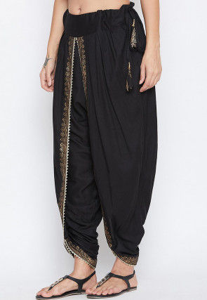 Block Printed Cotton Viscose Dhoti Pant in Black