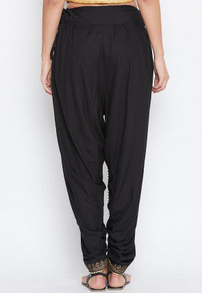 Block Printed Cotton Viscose Dhoti Pant in Black