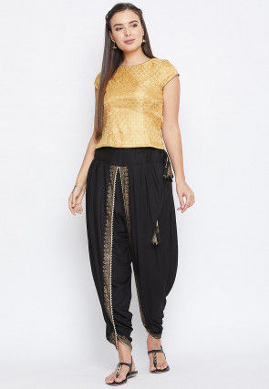 Block Printed Cotton Viscose Dhoti Pant in Black