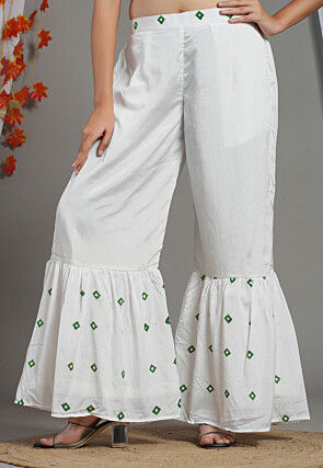 Block Printed Crepe Sharara in White
