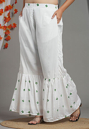 Block Printed Crepe Sharara in White