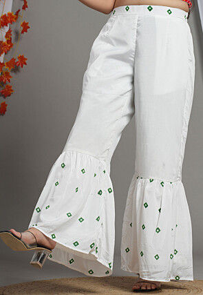 Block Printed Crepe Sharara in White