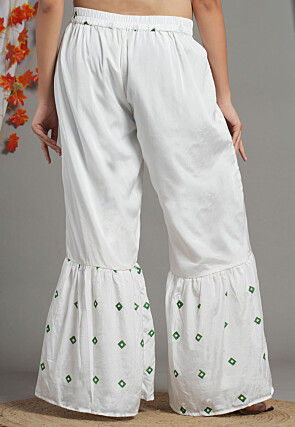 Block Printed Crepe Sharara in White