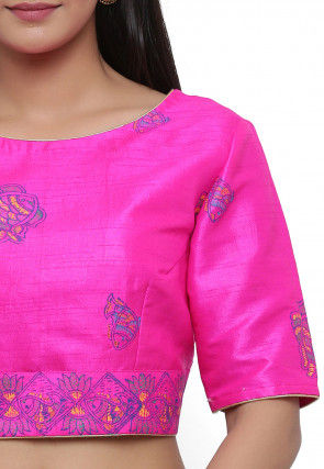 Block Printed Dupion Silk Blouse in Fuchsia