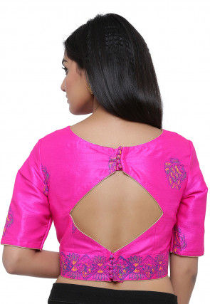 Block Printed Dupion Silk Blouse in Fuchsia