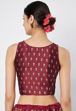 Block Printed Dupion Silk Crop Top in Maroon
