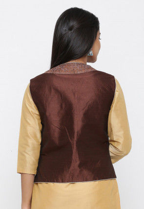 Block Printed Dupion Silk Jacket in Brown
