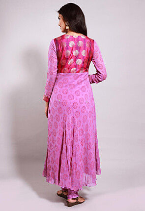 Block Printed Georgette A Line Suit in Pink