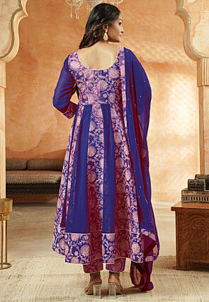 Block Printed Georgette Anarkali Suit in Blue