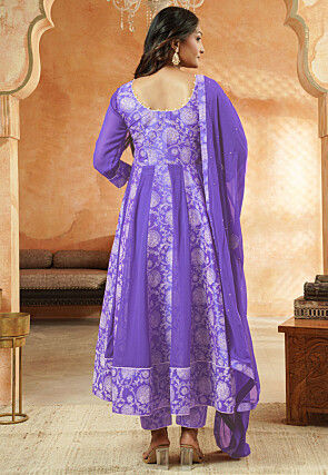 Block Printed Georgette Anarkali Suit in Light Purple