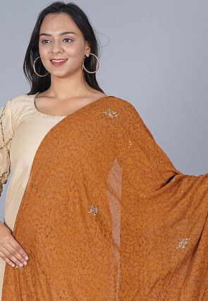 Block Printed Georgette Dupatta in Brown