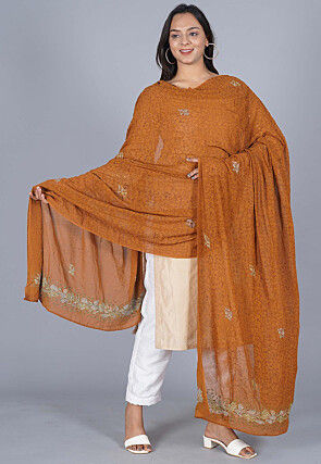 Block Printed Georgette Dupatta in Brown