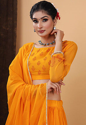 Block Printed Georgette Lehenga in Orange