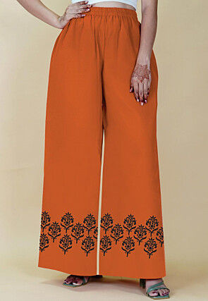Block Printed Georgette Palazzo in Dark Orange