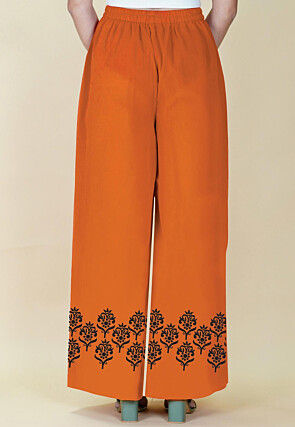 Block Printed Georgette Palazzo in Dark Orange