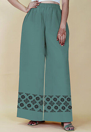 Block Printed Georgette Palazzo in Dusty Blue